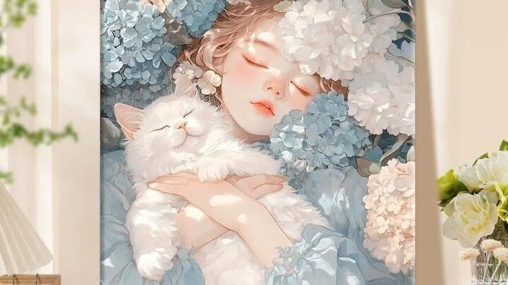 นอนหลับดอกไม้ทาเอง ทาเองภาพสีน้ามันดิจิตอลอะคริลิบรรจุมือวาดรักษาสาวบีบอัดสีน้ามันระบายสีภาพวาด0023