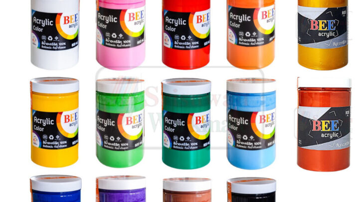 BEE สีอะคริลิค 320ml 800ml กันน้ำ Acrylic Color สีทาพญานาค สีทาวัด ประกายเงา สีเพ้นท์ผ้า ขวดใหญ่