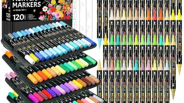วินสัน 120สีอะคริลิคเครื่องหมายสีถาวร คู่เคล็ดลับ อะคริลิคเครื่องหมายชุดนุ่มแปรงเคล็ดลับปากกาสีสาหรับภาพวาดหินผ้าใบแก้วไม้เซรามิกทาเองหัตถกรรมอุปกรณ์ศิลปะ