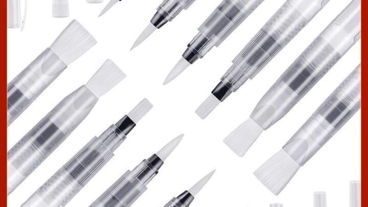 kimgarcia 12pcs แปรงปากกาน้าสาหรับสีน้าพร้อมหมวก ปากกาแปรงน้ารั่วพร้อมเคล็ดลับสารพัน