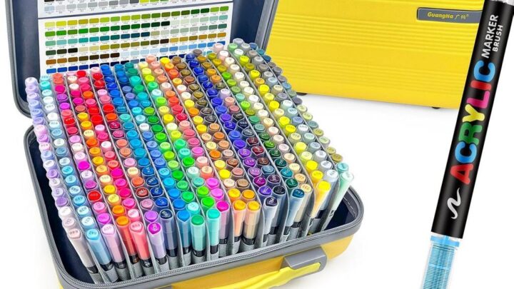 Guangna 360 ปากกามาร์กเกอร์สีอะคริลิคปลายแปรงปากกาสีอะคริลิคหมึกกันน้าแห้งเร็วสาหรับภาพวาดหินพลาสติกไม้ผ้าใบแก้วเซรามิคโลหะหัตถกรรมศิลปะอุปกรณ์ของขวัญ